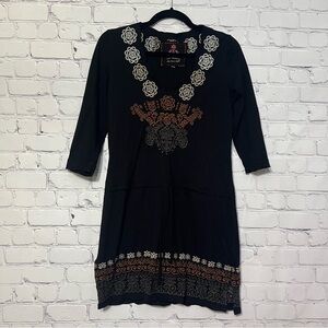 Johnny Was JW Los Angeles Women's Size XS Boho Tunic Dress Black Embroidered
